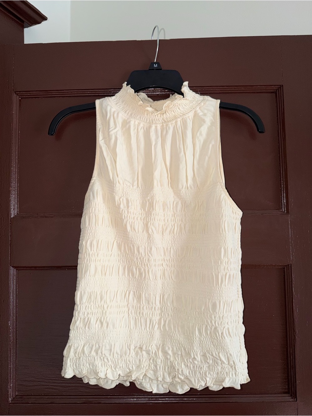 Frame Denim Cream Smocked High-Neck Sleeveless Camisole
